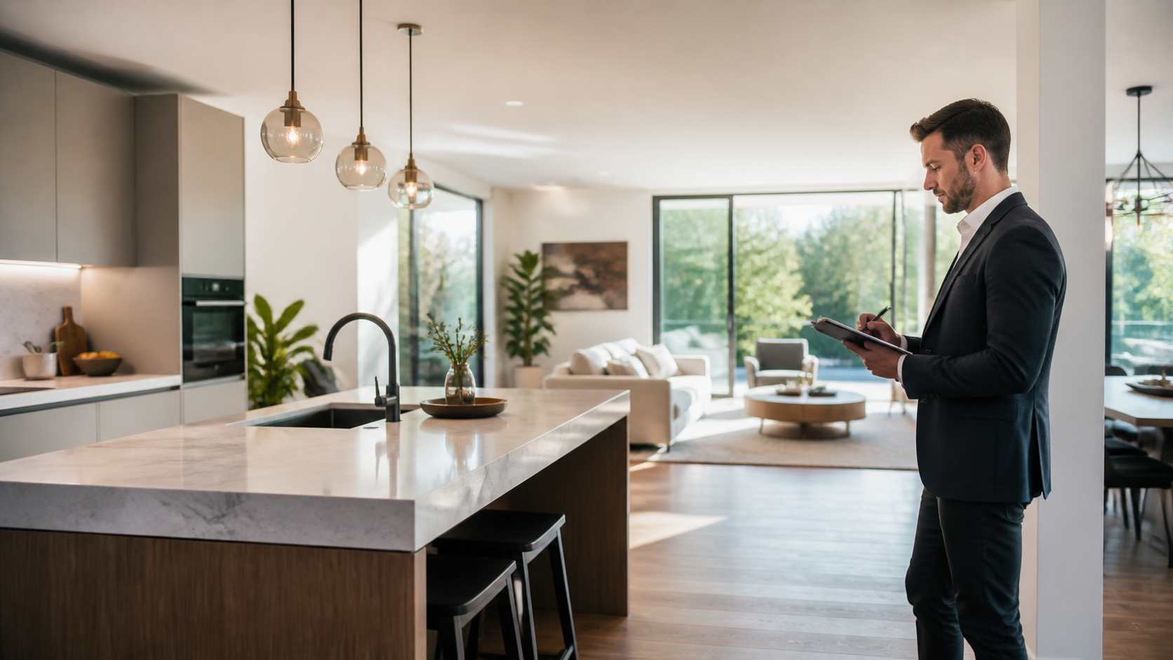 Intérieur rénové d’une maison pendant une estimation