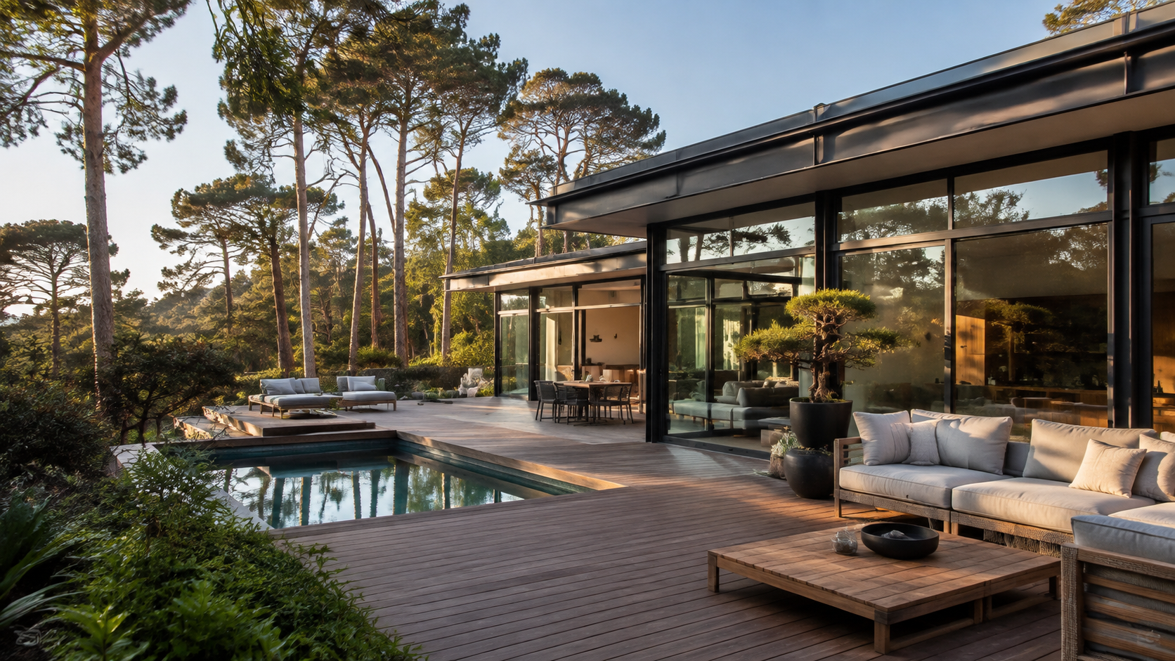 Maison contemporaine avec terrasse et pins pour un investissement immobilier à Hossegor