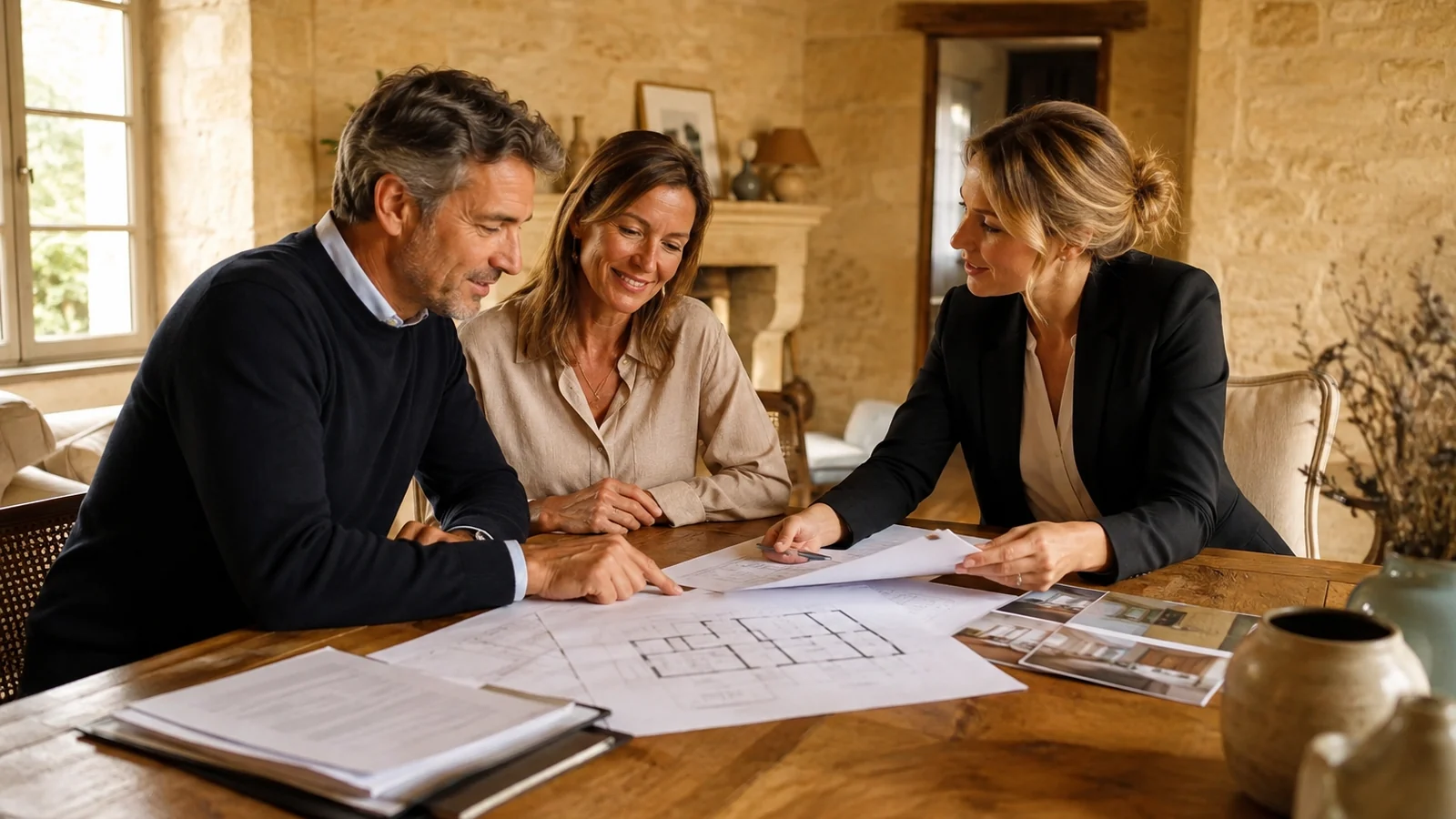 Vendeurs préparant les démarches de vente d’un bien immobilier à Sarlat