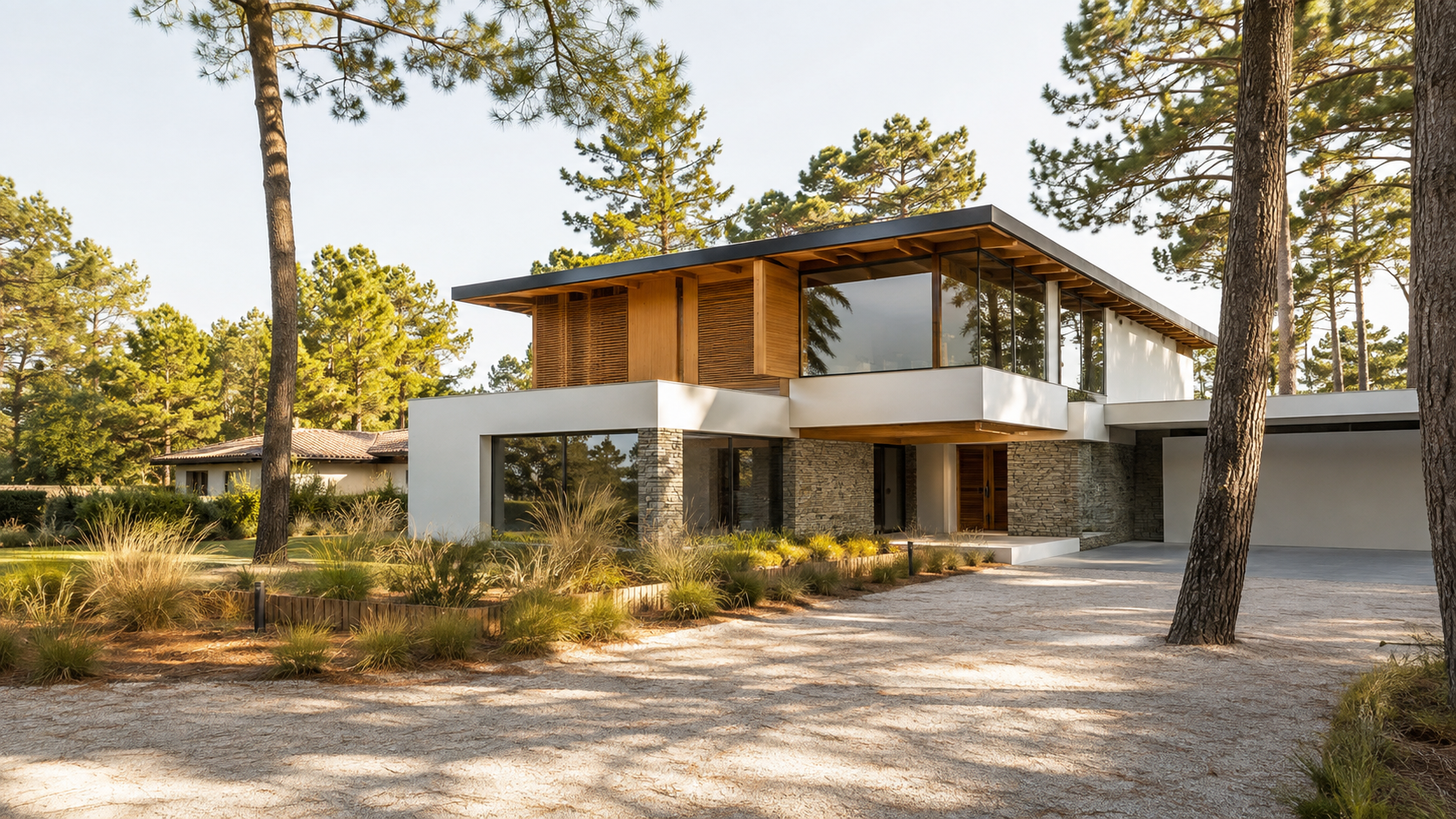 Maison contemporaine à Hossegor entourée de pins, symbole du marché immobilier local en 2024