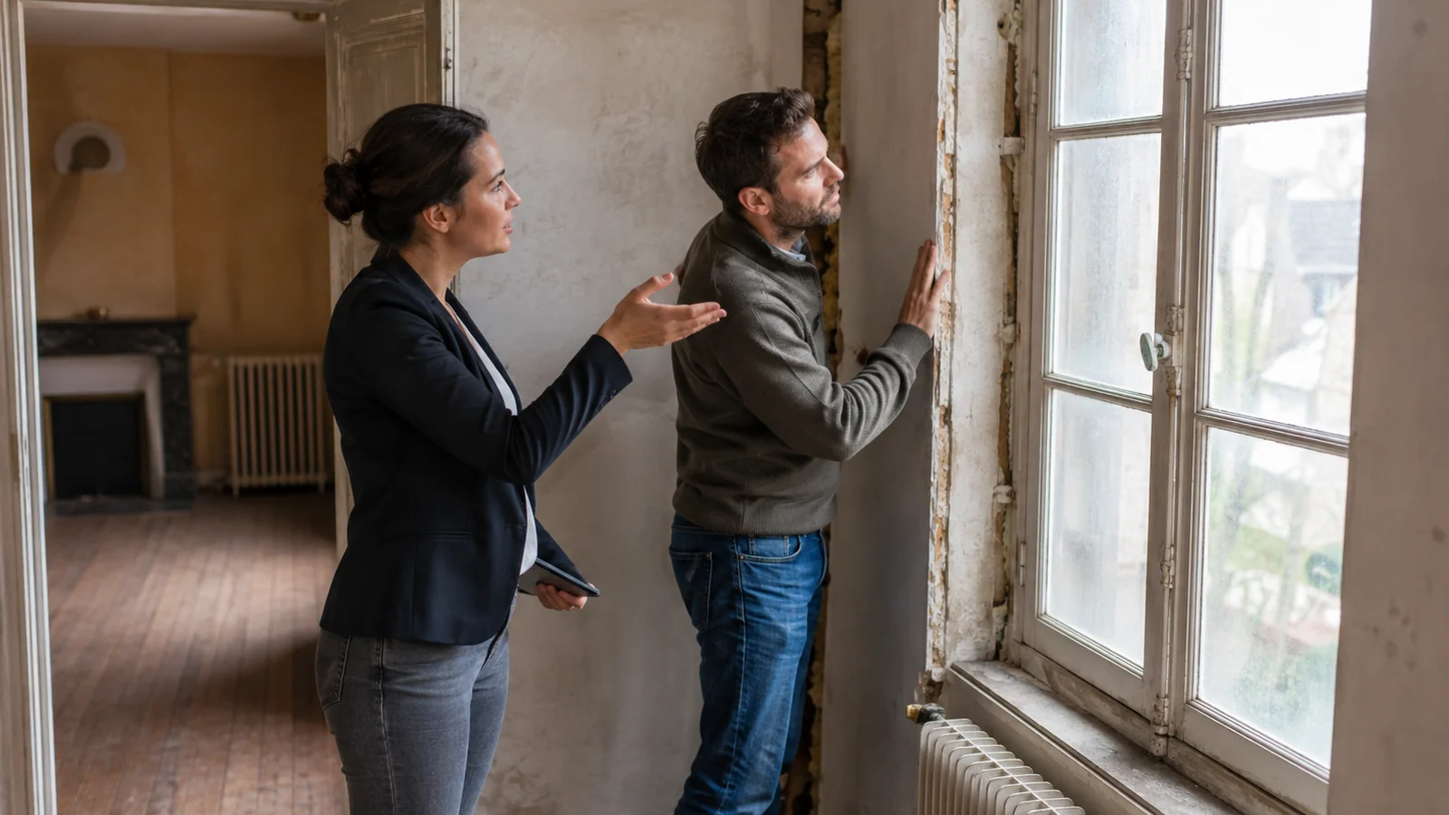 Acheteur visitant une maison avec mauvais DPE avant négociation