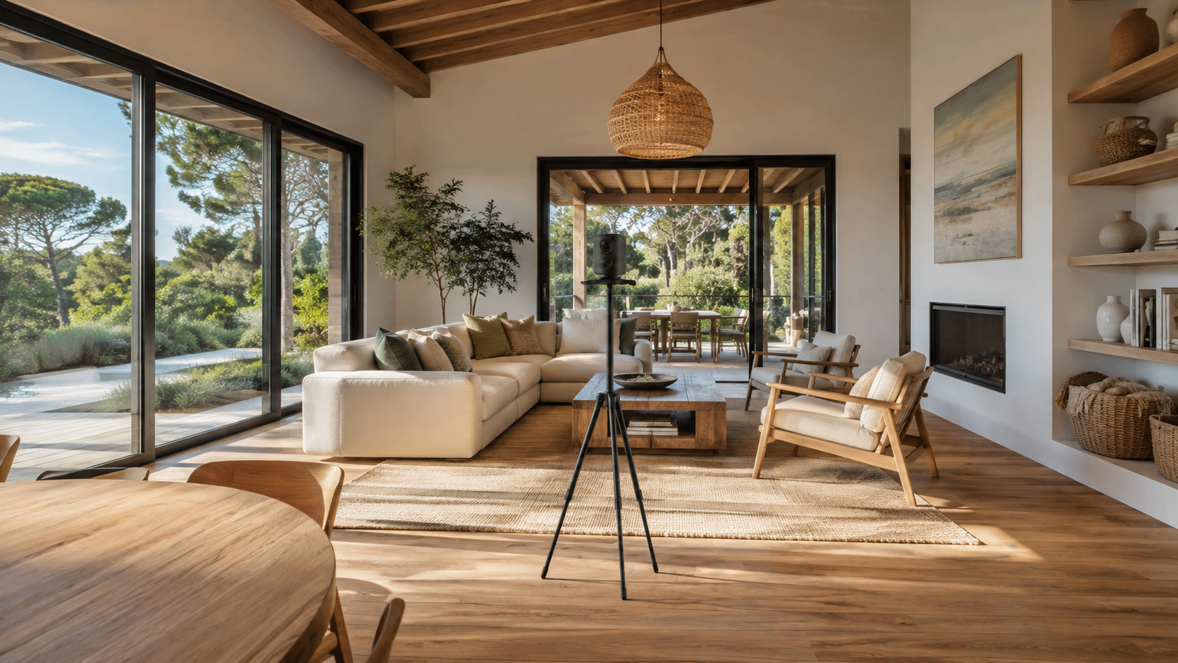 Salon lumineux photographié pour une visite virtuelle 3D Matterport dans le cadre d’une vente immobilière